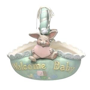 Vintage Welcome Baby Painted Ceramic Basket